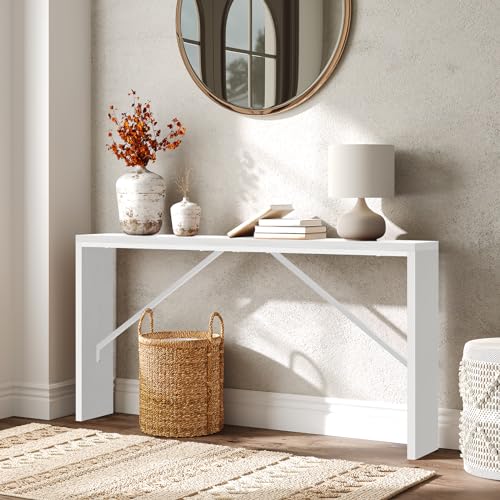 MAHANCRIS Console Table, 62.2" Long Sofa Table Behind Couch, Narrow Entryway Table, Farmhouse Dining Table with Angled Metal Frame, Industrial Console Table for Entryway, White CTWT15801 - color: White, size: 62.2"L x 9.1"W x 31.5"H