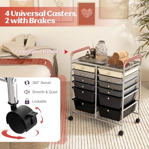 Moccha 12-Drawer Rolling Storage Cart - Utility Cart on Wheels with Lockable Casters for Craft Art Supply Paper Salon, Mobile Drawer Carts for Classroom Teacher School Office (Gradient Grey) - color: Gradient Grey, style: 12 Drawers