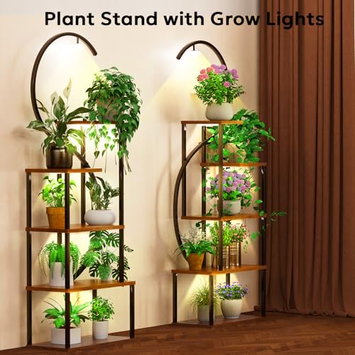 2-Pack Plant Stand with Grow Lights for Indoor Plants, Dimmable & Zone Control Smart Plant Shelf, Modern Corner Display Rack for Living Room, Balcony, Office, Small Apartment & Plant Lovers