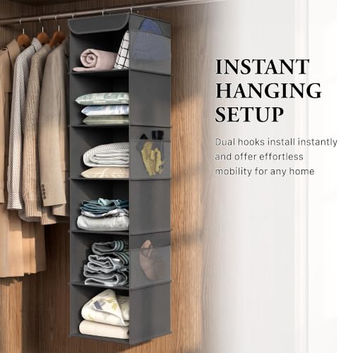Simple Houseware 6 Shelf Hanging Closet Organizer, Dark Gray - color: Dark Gray, size: 6 Shelf