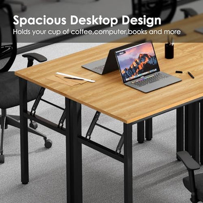Need Office Computer Desk -35.8 L Sturdy and Heavy Duty Folding Laptop Table,Writing Table/Home Office Desk/Sewing Table, No Assembly Required, Teak & Black Frame - color: Teak & Black Frame, size: 35.8inch