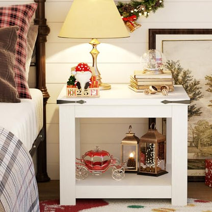 Homieasy End Table, 20x20 Inch Square Side Table for Living Room, Large Wood Accent Table with Storage Shelf, Modern Farmhouse Nightstand Bedside Table, White - color: White