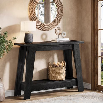 Tribesigns 41.3" Farmhouse Console Table, 2-Tier Wooden Entryway Table with Storage, Rustic Narrow Behind Couch for Living Room, Hallway, Foyer,Natural - color: Black