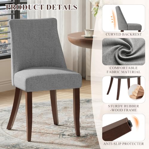 COLAMY Upholstered Dining Chairs Set of 2, Mid Century Modern Kitchen Chairs with Back, Farmhouse Fabric Side Dining Room Chairs with Wood Legs for Dining Room Restaurant, Light Grey - color: Light Grey, size: Set of 2