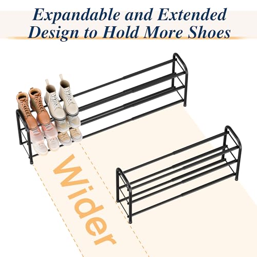 ENJOYBASICS 3 Tier Expandable Shoe Rack for Closet, Free Standing Metal Shoe Shelf Storage Organizer Holder 18 Pairs, Adjustable Width Shoe Rack for Entryway Small Space, Black - size: 3 Tier (6-18 Pairs)
