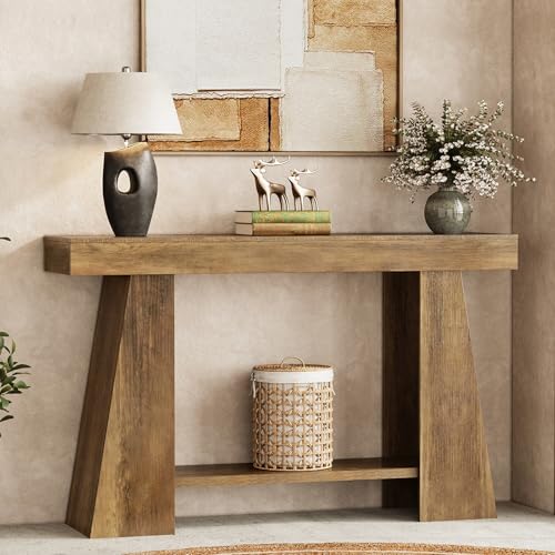 47.24" Farmhouse Entryway Console Table, Narrow Sofa Table Behind Couch, Wooden Rectangular Entry Table with Storage Shelves for Entrance, Hallway, Living Room, Foyer