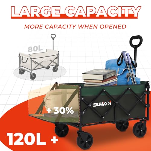 Foldable Wagon with Tailgate,12 lb Lightweight Small Utility Cart | Garden, Grocery, Beach, Camping, Portable Use, Green - color: Army Green