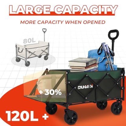 Foldable Wagon with Tailgate,12 lb Lightweight Small Utility Cart | Garden, Grocery, Beach, Camping, Portable Use, Green - color: Army Green