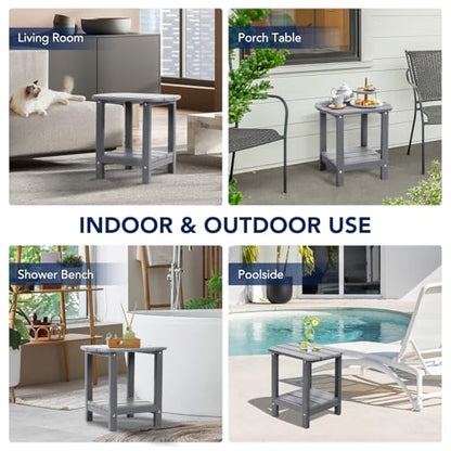 nalone Adirondack Side Table 16.5" Outdoor Side Table HDPE Plastic Double Adirondack End Table Small Table for Patio(Grey) - color: Grey