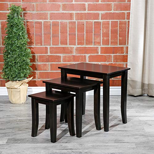 DTY Indoor Living 3-Piece Nesting Tables - Wooden Table Set of 3 for Living Room - Stackable Tables with Sleek Espresso Finish for Stylish and Space-Saving Home Furniture - color: Avon Design/ Espresso Finish