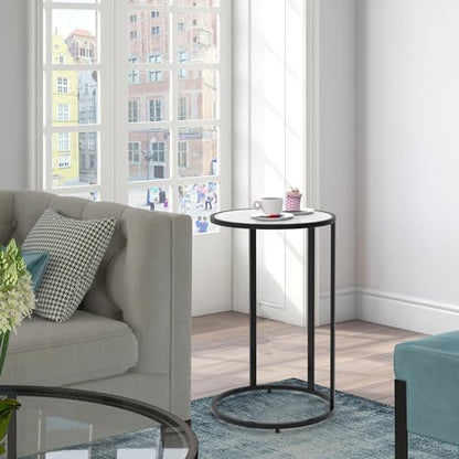 Round C Shaped Side Table, Slide Under Couch End Table with Wood Top, Snack Coffee Laptop Side Table for Living Room Bedroom Small Space - color: Black