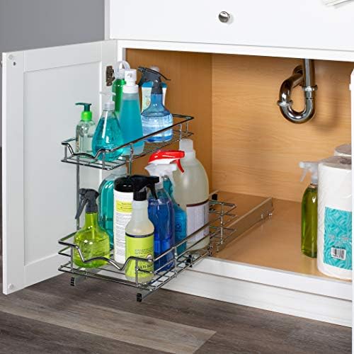 HOLDN’ STORAGE Under Sink Organizers and Storage, 11" W x 21" D x 15" H | 2-Tier Under-Sink Organizer, Full-Extension Slides, Keeps Cleaning Supplies, Bottles & Essentials Easy To Reach - size: 11" W x 21" D
