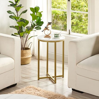 Yaheetech Round End Table Set of 2, 16 in Faux Marble Accent Table, Modern Side Table with Marble Top and Metal Frame, Coffee Table Telephone Table for Living Room/Small Space, Gold - color: Gold