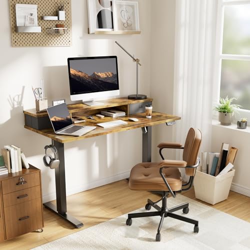Agilestic 63 x 24 Inches Electric Standing Desk with 2 Storage Drawers, Stand Up Desk Adjustable Height, Sit and Stand Computer Table with Splice Board, Black - color: Rustic Brown, size: 63 x 24 Inches with 2 drawers