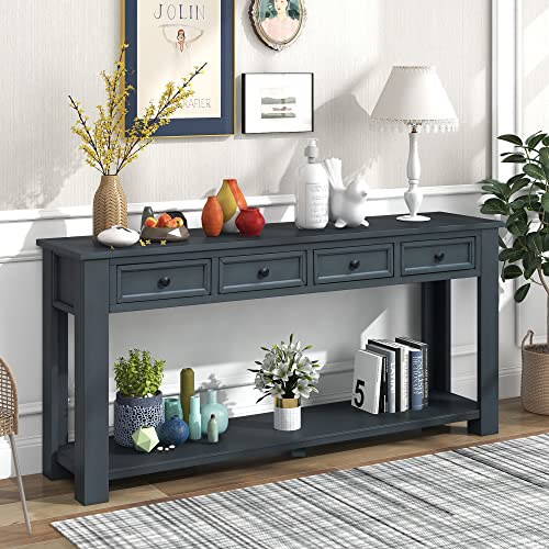 LKTART Solid Pine Console Table with Drawers,Long Sofa Table Entryway Table | 63" Navy Entryway Table with Drawers & Open Shelf,Farmhouse Console Table,Entry Table for Hallway,Foyer or Behind Sofa - color: Navy