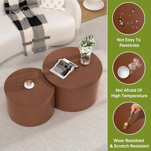 Round Nesting Coffee Table Set of 2 Modern Round Walnut Coffee Table Small Circular End Table Side Table Coffee Tables Circle Nested Coffee Tables for Living Room (Brown A Large) - color: Brown a Large