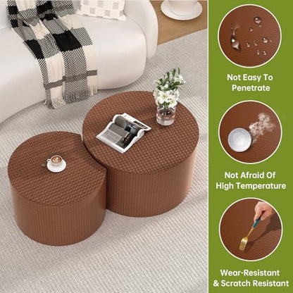 Round Nesting Coffee Table Set of 2 Modern Round Walnut Coffee Table Small Circular End Table Side Table Coffee Tables Circle Nested Coffee Tables for Living Room (Brown A Large) - color: Brown a Large
