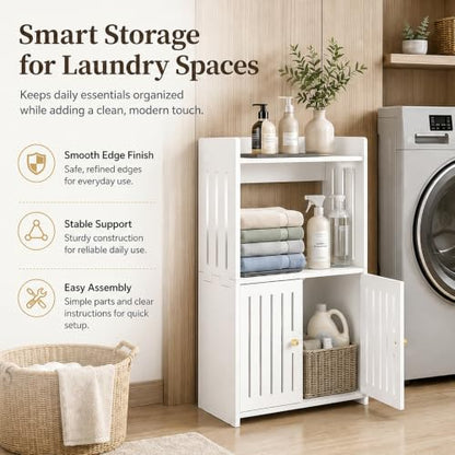 HAYOFAMY 3-Tier Bathroom Storage Cabinet 8.7" D x 14.2" W x 24.8" H | White Floor Cabinet, Freestanding Organizer with Door, for Living Room Kitchen Small Space, PVC Material - size: 3-Tier 8.7" D x 14.2" W x 24.8" H