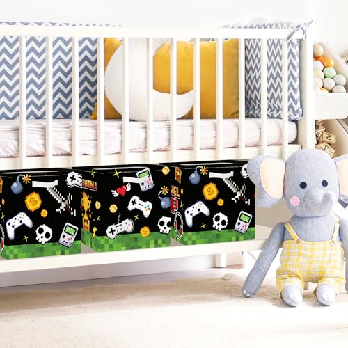 Clastyle Video Game Kid Storage Cube Organizer Set Black Gamepad Closet Clothes Cube Storage Bin Nursery Toddler Toy Box Chest Girl Boy Book Shelf Basket,Pixel Art,11.8x11.8x11.8 in - color: Pixel Art