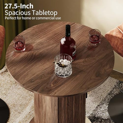 Round Bar Table with 2-Tier Hidden Storage, 38.1" H Wood High Top Table, Bistro Pub Table with Footrest, Cocktail Tables for Coffee Bar, Kitchen Dining Room, Small Space (Walnut) - color: Walnut
