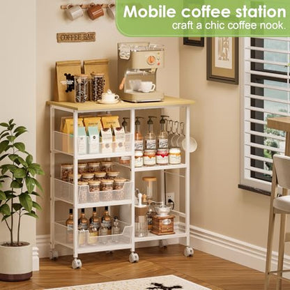 Rolling Kitchen Microwave Organizer Cart, Adjustable Shelves, White | Kitchen Island Storage Cart & Microwave Stand with Tilt-Out Baskets & Lockable Wheels, 27.75"L×15.35"W×32.9"H - color: White