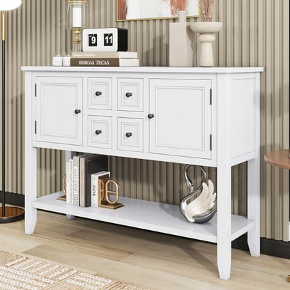 P PURLOVE Console Table Buffet Sideboard Sofa Table with Drawers Cabinets and Bottom Shelf (White) - color: White
