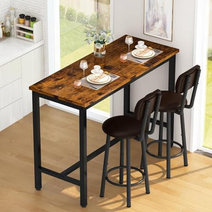 AWQM 47.2" Pub Height Table Set for 4,Kitchen Dining Set with 2 Bar Table Table and 4 PU Leather Stools with Backrest,for Breakfast Nook,Living Room,Small Space,Bar,Rustic Brown & Brown,(2 Set) - color: Rustic Brown