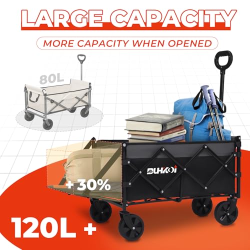 Foldable Wagon with Tailgate,12 lb Lightweight Small Utility Cart | Garden, Grocery, Beach, Camping, Portable Use, Gray - color: Black Gray