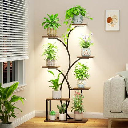 HAVLOTII Indoor Plant Stand with 4 Grow Lights - 7 Tiered Plant Shelf 52" | Metal Corner Plant Shelves for Indoor Growing - Lighted Plant Holders for Patio, Room, Home and Balcony