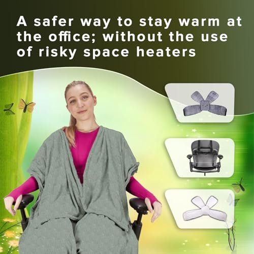 The Original Weighted Office Chair Blanket by SnuggleBack;Cozy Comfy Desk Chair Wrap Attaches for Hands-Free Warmth.Stay Warm In The Winter or Summer.(Sage Fleece) - Weighted by 8Lbs of Clay Beads - color: Weighted Sage Shu Flannel