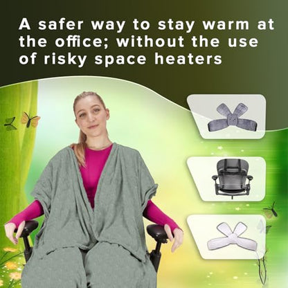 The Original Weighted Office Chair Blanket by SnuggleBack;Cozy Comfy Desk Chair Wrap Attaches for Hands-Free Warmth.Stay Warm In The Winter or Summer.(Sage Fleece) - Weighted by 8Lbs of Clay Beads - color: Weighted Sage Shu Flannel