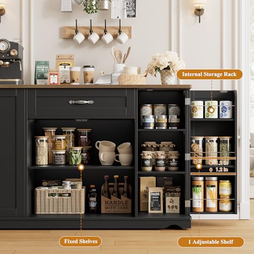 HOSTACK Kitchen Island Cart with Storage, 47'' Kitchen Storage Island on Wheels with 2 Drawers, Rolling Island Table with Adjustable Shelves, Mobile Buffet Sideboard Cabinet for Dining Room, Black - style: Black + Rustic Brown