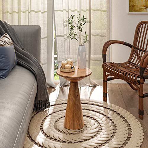 COZAYH Small Pedestal End Table Round Farmhouse Martini Table Wood Plant Stand Rustic Drink Table for Small Space Living Room, Walnut - color: Walnut