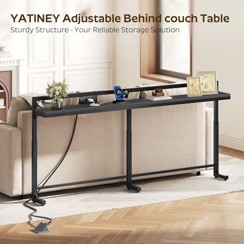 70.9'' Narrow Console Table with Adjustable Height (27.6''-35.4''), Behind Couch Table Skinny with Outlet, Long Entryway Table, Couch Table Behind Sofa for Living Room, Black CT21UBB - color: Black, size: 70.9"L x 6.7"W x 27.6"H - 35.4"H