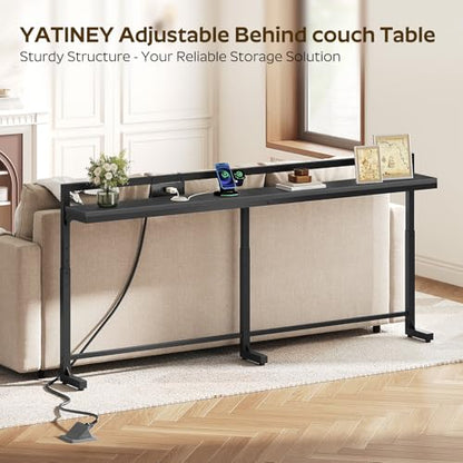 70.9'' Narrow Console Table with Adjustable Height (27.6''-35.4''), Behind Couch Table Skinny with Outlet, Long Entryway Table, Couch Table Behind Sofa for Living Room, Black CT21UBB - color: Black, size: 70.9"L x 6.7"W x 27.6"H - 35.4"H