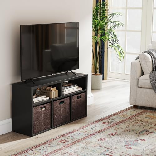 IRONMIX Metal 5 Cube Storage Organizer, Black Short Bookshelf, TV Stand for up to 40" TVs, Entertainment Center with Open Shelves, Media Console Table for Living Room, Home Office, Study, Library - color: Black, size: 21.6'H-5 Cube