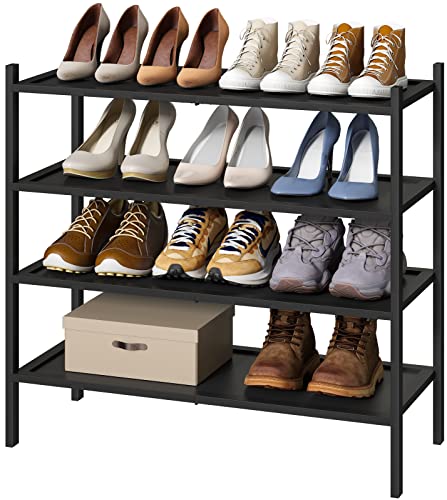 kiplant Shoe Rack for Entryway, Black Bamboo Shoe Rack 4-Tier, Stackable Shoe Organizer for Hallway Closet, Free Standing Shoe Racks for Indoor Outdoor - color: Black, size: 4-Tier