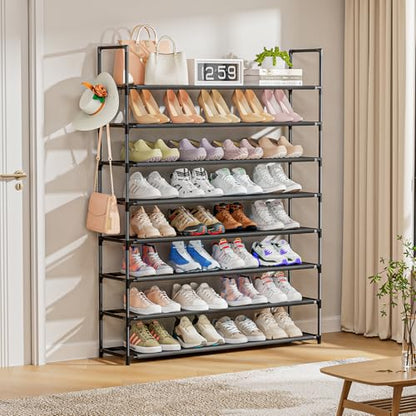 OYREL 8 Tier Shoe Organizer, 33.3in Wide x 11.2in Deep x 55.7in Tall, Black Metal and Plastic Shoe Rack, Holds up to 32-40 Pairs of Shoes - color: Black, size: 8 Tier