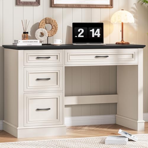 Halitaa Farmhouse 47" Executive Desk with 3 Drawers and Adjustable File Drawer, Workspace for Home Office and Study, Black. - color: Black, size: Without Charging Station