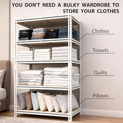 White Storage Shelving Unit，40" W 5 Tier Storage Shelve，Adjustable Heavy-Duty Shelving for Pantry, Kitchen, Garage, Closet,Office (72" 40" 19") - size: White 72"*40"*19" 5T