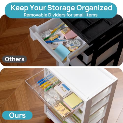 Vtopmart Plastic Drawer Storage Rolling Cart with Wheels, 5-Tier Drawer Organizer for Art Crafts Supplies, Home Office Supplies, Toys, Under Desk Storage for Office, Craft Room, Bedroom, Classroom - style: 5 Tier 5 Drawers