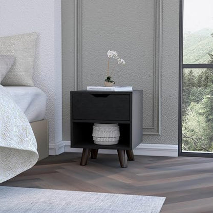 Compact Nightstand with Drawer: Modern Multi-Level Storage Table for Small Spaces - Wooden Legs Bedside End Table & Sofa Side Table for Micro Apartments