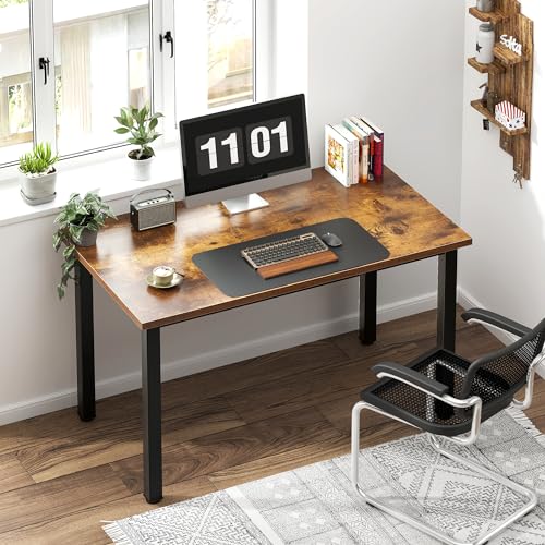 Need Small Computer Desk, 39.4 Inch Sturdy Writing Table, Compact, Rustic | Black Metal Frame, Teens Study Table, Home Office Desk, Adjustable Feet, Water-Resistant, Dorms & Bedrooms, Easy Assembly - color: Rustic Brown, size: 39.4 inches