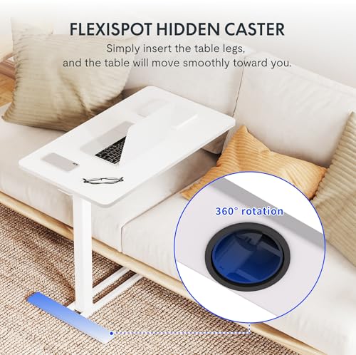 FLEXISPOT Adjustable C Table with Wheels, Mobile Snack Side End Table Sofa Couch Bedside Table Laptop Rolling Cart TV Tray Night Stand Small Space Side Table,(31.5" W x 17.7" D,White) - color: White, size: Large