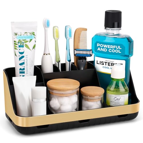 GFWARE Gold Toothbrush Holders for Bathrooms Countertop Organizer - Detachable 7 Slots Electric Toothbrush and Toothpaste Holder, Kids Organization and Storage, Restroom Accessories Vanity Stuff - color: Gold