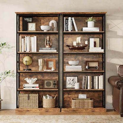 IRONCK 71 Inch Industrial Bookshelf, 5 Tier Tall Bookshelf and Bookcase to Display and Collect, Thicken Wood Rustic Book Shelf with Thicken Metal Frame for Living Room and Bedroom, Rustic Brown