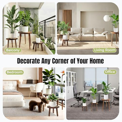 3-Pack Wood Plant Stands Indoor, Mid-Century Modern Plant Stool for 6-12 Inch Pots, Tall Single Corner Wooden Planter Table for Multiple Plants, Living Room, Balcony, and Office