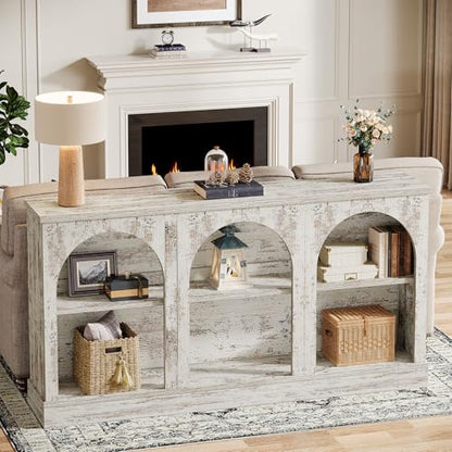 Tribesigns Farmhouse Console Table, 63-Inch Long Entryway Table with 3 Tier Storage, Wooden Rectangular Sofa Table Behind The Couch for Entrance, Hallway, Living Room, Distressed White - color: Distressed White