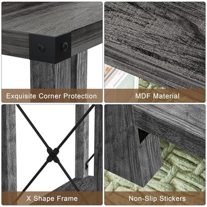 GAZHOME Farmhouse End Table for Small Spaces, Set of 2,Narrow Side End Table with Storage Shelf, Rustic X-Design Nightstand Sofa Table for Living Room, Bedroom Gray - color: Grey