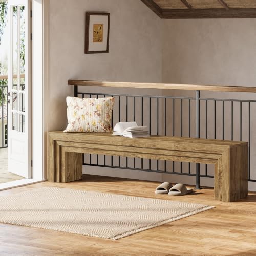 Tribesigns 71" Extra Long Entryway Bench, Farmhouse Bed Bench (Brown) | Modern Wooden Shoe Bench Indoor Seating with Layered Design for Hallway, Bedroom, Living Room, Sofa Back, Dining Room - color: Brown